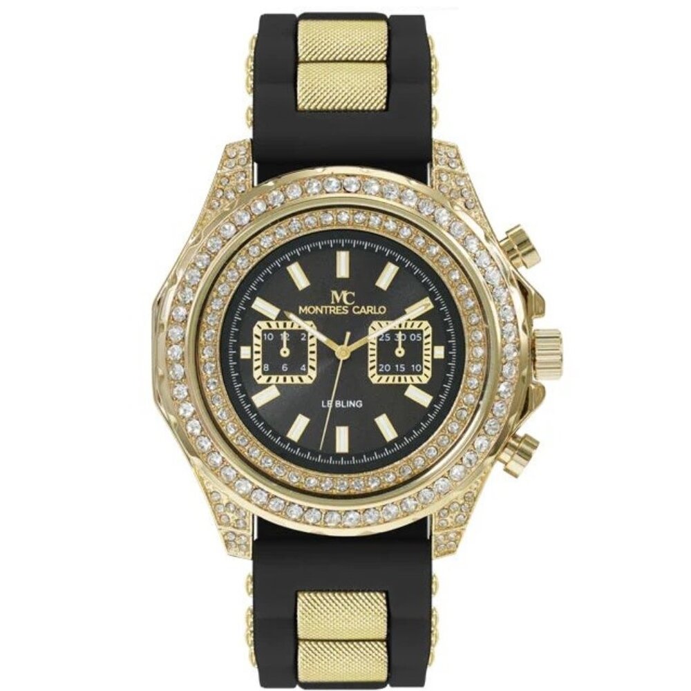 48mm Montres Carlo Men's Fashion Stones Bezel Sport Silicone Band Dress Watch